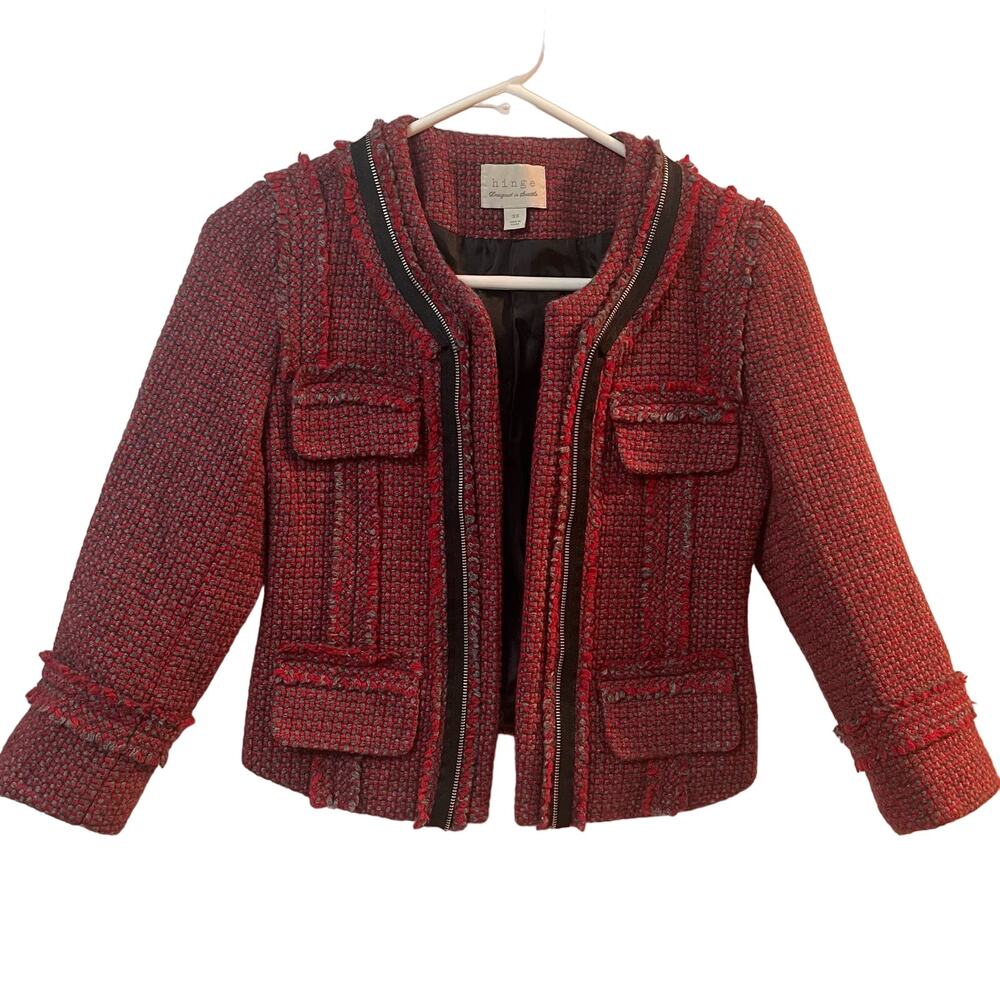 Hinge Seattle red black tweed jacket size XS wool blend lined